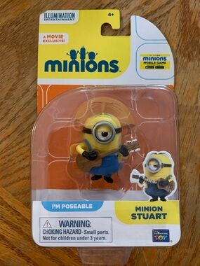 Minions Minion Stuart Poseable Figure - Yellow & Blue New In Box